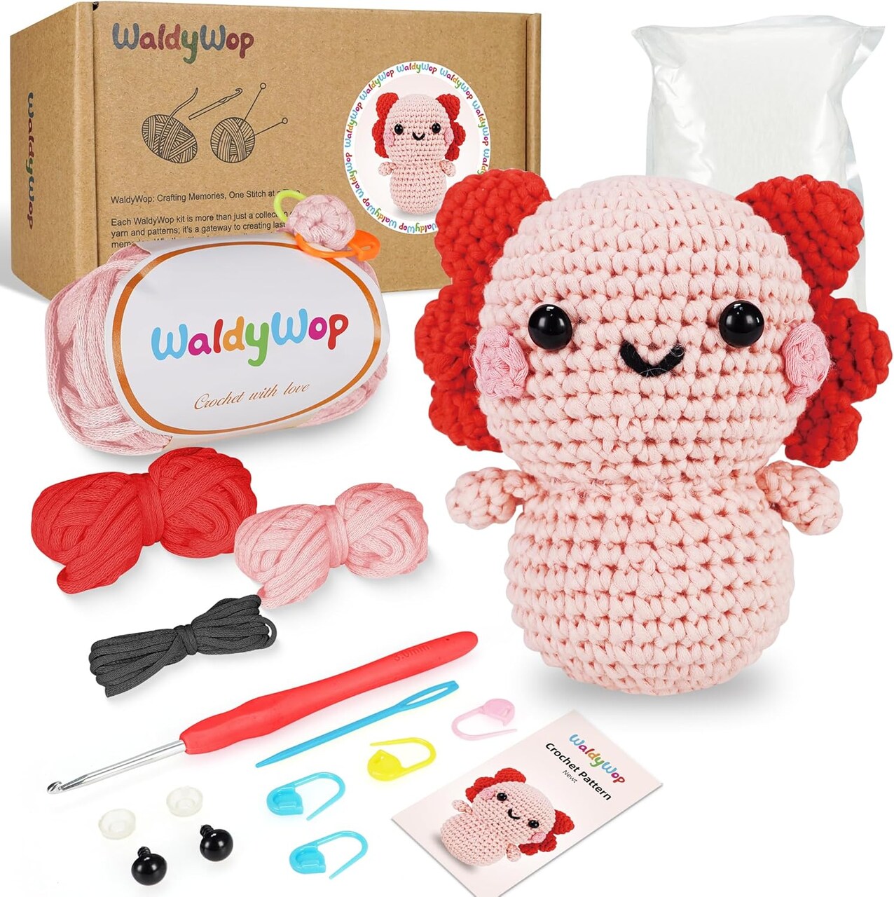 Crochet Kit for Beginners Adults, Wobbles Crochet Animal Kit, Complete Starter Knitting Set w/Step-by-Step Video Tutorials, Easy Yarn (Extra 40%), Hook - DIY Craft Kits, Gifts for Women